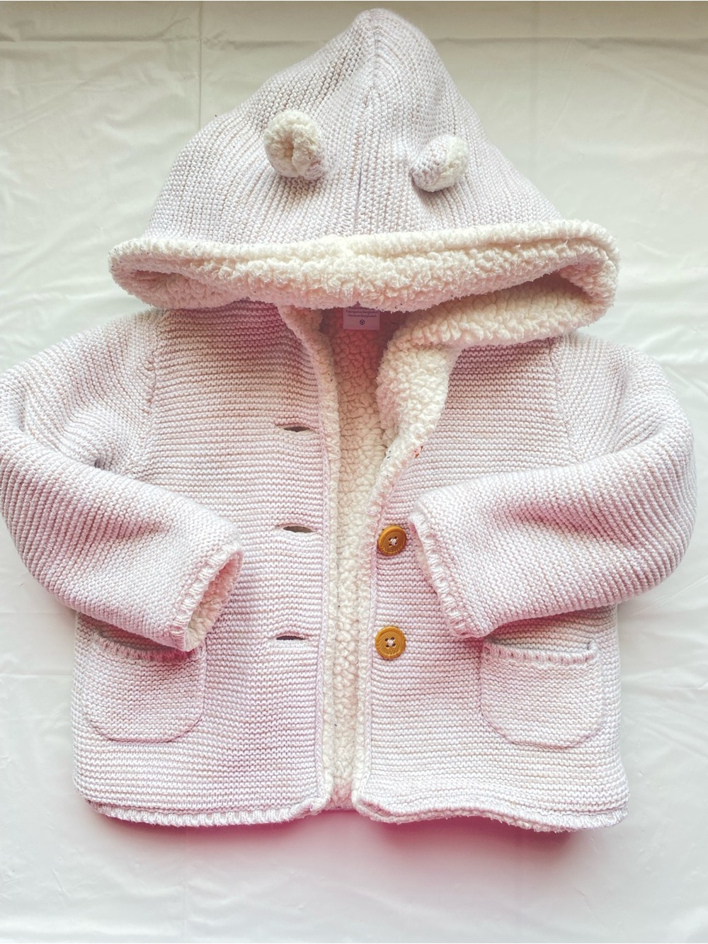 Carter's Infant Hooded Sweater Coat Sherpa Fleece Trim Bear Ears Pink 18M